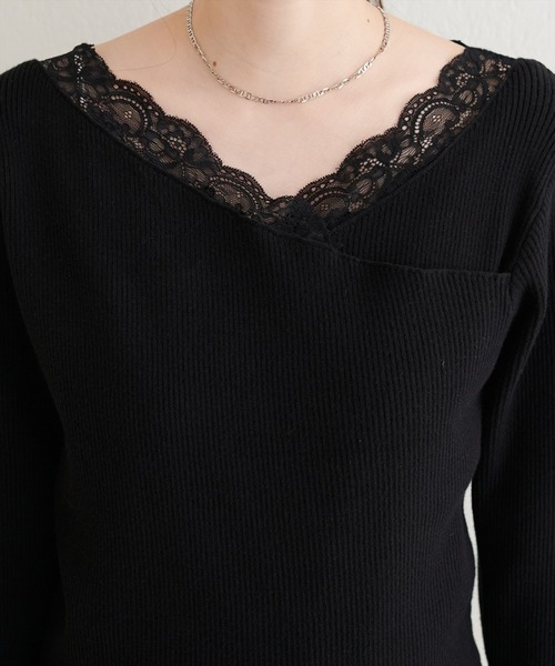 natural couture（ナチュラルクチュール）の「アシメレースネックリブニットプルオーバー（ニット/セーター・レディース・ラベンダー/ピンク/サックスブルー/ブラック/オフホワイト・FREE）」の19枚目の写真