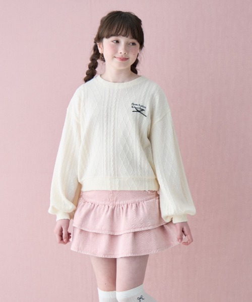 Amourire girl（アムリールガール）の「ニットソーボリューム袖プルオーバー（ニット/セーター・キッズ・ピンク/サックスブルー/グレー/オフホワイト・140cm/160cm/130cm/150cm）」の2枚目の写真