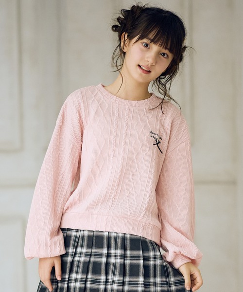 Amourire girl（アムリールガール）の「ニットソーボリューム袖プルオーバー（ニット/セーター・キッズ・ピンク/サックスブルー/グレー/オフホワイト・140cm/160cm/130cm/150cm）」の4枚目の写真