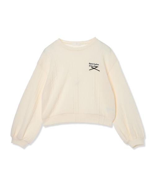 Amourire girl（アムリールガール）の「ニットソーボリューム袖プルオーバー（ニット/セーター・キッズ・ピンク/サックスブルー/グレー/オフホワイト・140cm/160cm/130cm/150cm）」の6枚目の写真