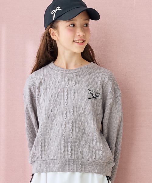 Amourire girl（アムリールガール）の「ニットソーボリューム袖プルオーバー（ニット/セーター・キッズ・ピンク/サックスブルー/グレー/オフホワイト・140cm/160cm/130cm/150cm）」の11枚目の写真