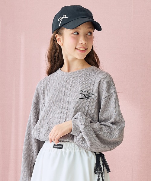 Amourire girl（アムリールガール）の「ニットソーボリューム袖プルオーバー（ニット/セーター・キッズ・ピンク/サックスブルー/グレー/オフホワイト・140cm/160cm/130cm/150cm）」の13枚目の写真