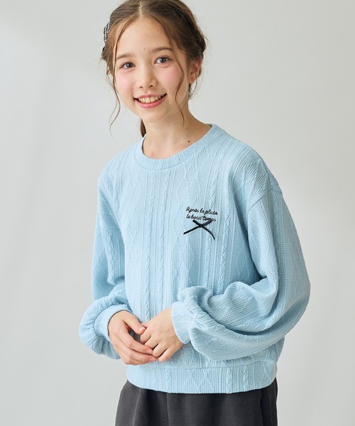 Amourire girl（アムリールガール）の「ニットソーボリューム袖プルオーバー（ニット/セーター・キッズ・ピンク/サックスブルー/グレー/オフホワイト・140cm/160cm/130cm/150cm）」の14枚目の写真