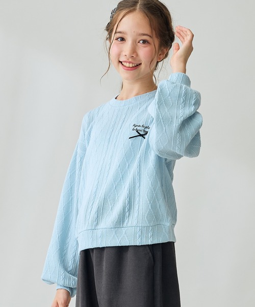 Amourire girl（アムリールガール）の「ニットソーボリューム袖プルオーバー（ニット/セーター・キッズ・ピンク/サックスブルー/グレー/オフホワイト・140cm/160cm/130cm/150cm）」の15枚目の写真