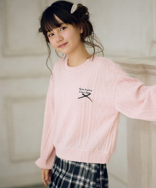 Amourire girl（アムリールガール）の「ニットソーボリューム袖プルオーバー（ニット/セーター・キッズ・ピンク/サックスブルー/グレー/オフホワイト・140cm/160cm/130cm/150cm）」の17枚目の写真