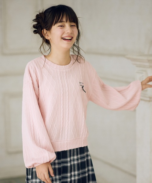 Amourire girl（アムリールガール）の「ニットソーボリューム袖プルオーバー（ニット/セーター・キッズ・ピンク/サックスブルー/グレー/オフホワイト・140cm/160cm/130cm/150cm）」の18枚目の写真