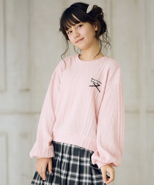 Amourire girl（アムリールガール）の「ニットソーボリューム袖プルオーバー（ニット/セーター・キッズ・ピンク/サックスブルー/グレー/オフホワイト・140cm/160cm/130cm/150cm）」の5枚目の写真