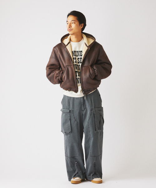 フェイクムートン リバーシブル フーディ ブルゾン（その他アウター