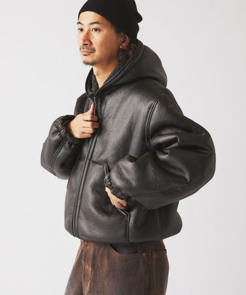 フェイクムートン リバーシブル フーディ ブルゾン（その他アウター