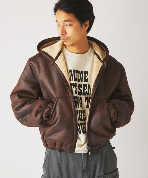 フェイクムートン リバーシブル フーディ ブルゾン（その他アウター