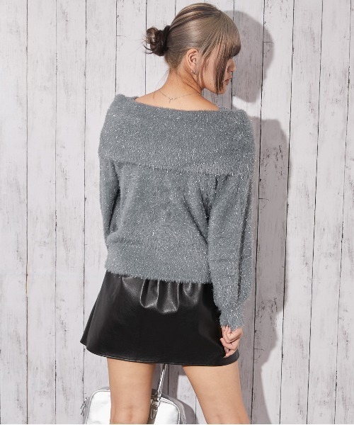 GORGE(ゴージ)の「《ふわシャギー×ラメ混》ワイドネックリボンニットトップス 冬◎(ニット/セーター・レディース・アイボリー/ボルドー/チャコール・F)」の7枚目の写真