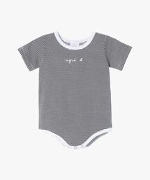 agnes b.（アニエスベー）の「ベビー ロゴ ボーダー コットン 半袖 ボディスーツ 2枚組（ロンパース）」