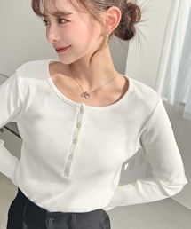 moment+ | デコルテヘンリーネック長袖リブトップス(Tシャツ/カットソー)