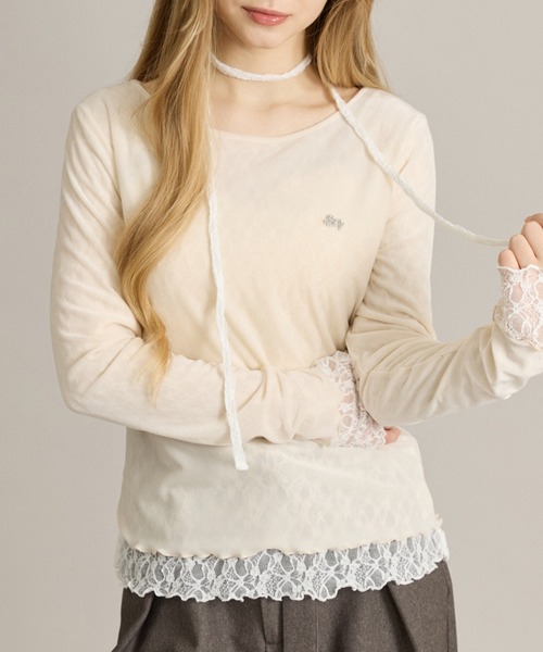 apres jour mignon(アプレジュールミニョン)の「リバーシブルレースタイ付きトップス(Tシャツ/カットソー・レディース・グレイッシュベージュ/オフホワイト/ホワイト系その他2・フリー/LARGE)」の2枚目の写真