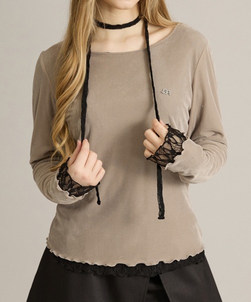 apres jour mignon(アプレジュールミニョン)の「リバーシブルレースタイ付きトップス(Tシャツ/カットソー・レディース・グレイッシュベージュ/オフホワイト/ホワイト系その他2・フリー/LARGE)」の3枚目の写真