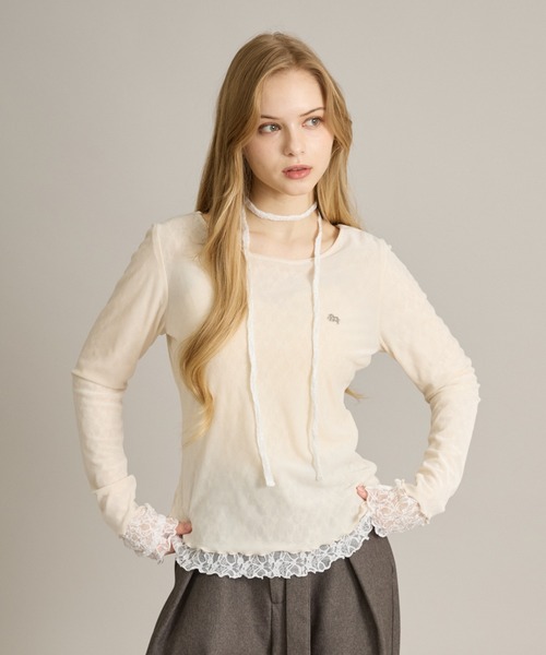 apres jour mignon(アプレジュールミニョン)の「リバーシブルレースタイ付きトップス(Tシャツ/カットソー・レディース・グレイッシュベージュ/オフホワイト/ホワイト系その他2・フリー/LARGE)」の8枚目の写真
