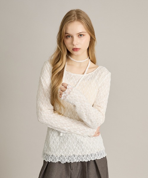 apres jour mignon(アプレジュールミニョン)の「リバーシブルレースタイ付きトップス(Tシャツ/カットソー・レディース・グレイッシュベージュ/オフホワイト/ホワイト系その他2・フリー/LARGE)」の9枚目の写真