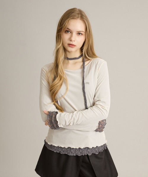 apres jour mignon(アプレジュールミニョン)の「リバーシブルレースタイ付きトップス(Tシャツ/カットソー・レディース・グレイッシュベージュ/オフホワイト/ホワイト系その他2・フリー/LARGE)」の11枚目の写真