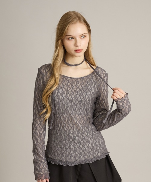 apres jour mignon(アプレジュールミニョン)の「リバーシブルレースタイ付きトップス(Tシャツ/カットソー・レディース・グレイッシュベージュ/オフホワイト/ホワイト系その他2・フリー/LARGE)」の12枚目の写真