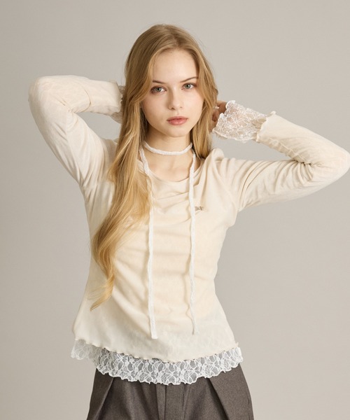 apres jour mignon(アプレジュールミニョン)の「リバーシブルレースタイ付きトップス(Tシャツ/カットソー・レディース・グレイッシュベージュ/オフホワイト/ホワイト系その他2・フリー/LARGE)」の22枚目の写真