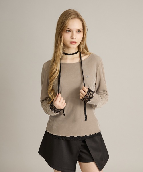 apres jour mignon(アプレジュールミニョン)の「リバーシブルレースタイ付きトップス(Tシャツ/カットソー・レディース・グレイッシュベージュ/オフホワイト/ホワイト系その他2・フリー/LARGE)」の5枚目の写真