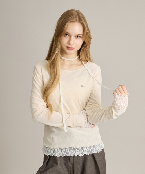 apres jour mignon(アプレジュールミニョン)の「リバーシブルレースタイ付きトップス(Tシャツ/カットソー・レディース・グレイッシュベージュ/オフホワイト/ホワイト系その他2・フリー/LARGE)」の6枚目の写真