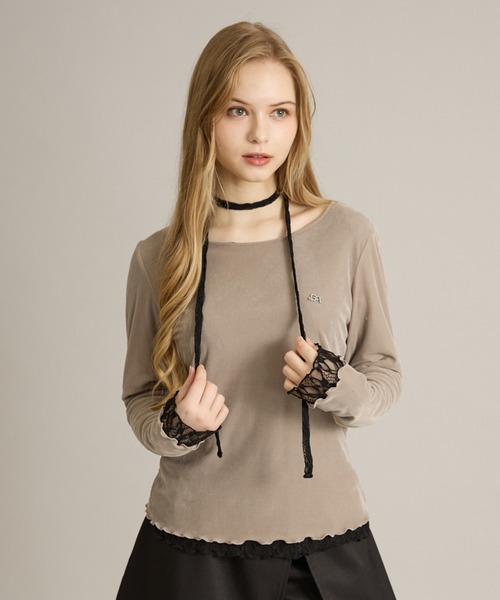 apres jour mignon(アプレジュールミニョン)の「リバーシブルレースタイ付きトップス(Tシャツ/カットソー・レディース・グレイッシュベージュ/オフホワイト/ホワイト系その他2・フリー/LARGE)」の4枚目の写真