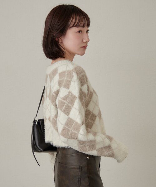 mline（エムライン）の「[mline]アーガイル ショートニット（ニット/セーター・レディース・アイボリー/ネイビー/パープル・FREE）」の8枚目の写真