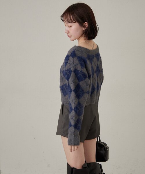 mline（エムライン）の「[mline]アーガイル ショートニット（ニット/セーター・レディース・アイボリー/ネイビー/パープル・FREE）」の13枚目の写真