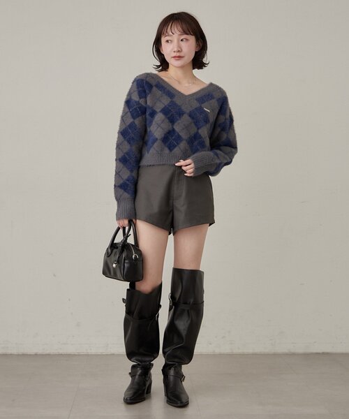 mline（エムライン）の「[mline]アーガイル ショートニット（ニット/セーター・レディース・アイボリー/ネイビー/パープル・FREE）」の16枚目の写真