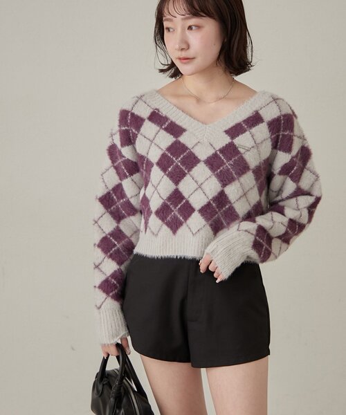 mline（エムライン）の「[mline]アーガイル ショートニット（ニット/セーター・レディース・アイボリー/ネイビー/パープル・FREE）」の18枚目の写真