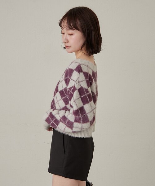 mline（エムライン）の「[mline]アーガイル ショートニット（ニット/セーター・レディース・アイボリー/ネイビー/パープル・FREE）」の20枚目の写真