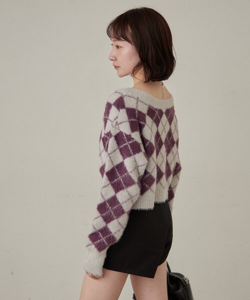 mline（エムライン）の「[mline]アーガイル ショートニット（ニット/セーター・レディース・アイボリー/ネイビー/パープル・FREE）」の21枚目の写真