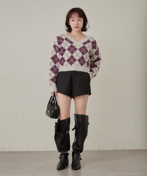 mline（エムライン）の「[mline]アーガイル ショートニット（ニット/セーター・レディース・アイボリー/ネイビー/パープル・FREE）」の22枚目の写真