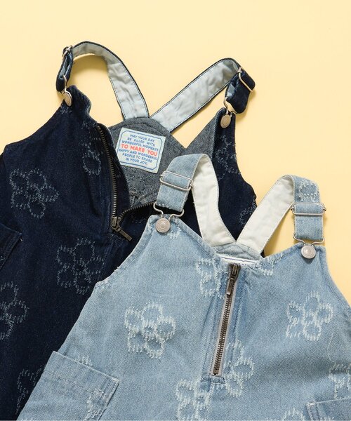 BREEZE（ブリーズ）の「フラワーデニムジャンスカ（ジャンパースカート・キッズ・ネイビー/サックスブルー・130/120/100/110/90/80）」の4枚目の写真