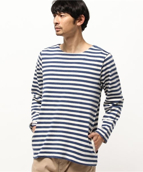 OUTLET(アウトレット)の「【Ciaopanic】裏毛ボーダーボートネック(Tシャツ/カットソー・メンズ・ネイビー/アイボリー・LARGE/MEDIUM)」の2枚目の写真