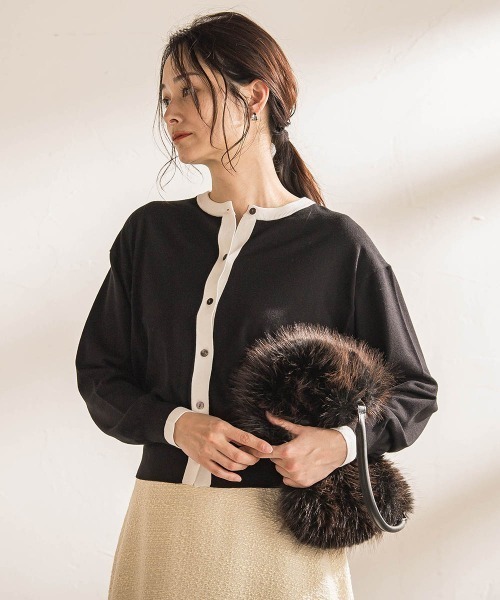 LAUTREAMONT(ロートレアモン)の「【WEB限定】クルーネックカーディガン≪11号あり/洗える≫(カーディガン/ボレロ・レディース・ブラック系その他/ブラック/ホワイト系その他・9号/11号)」の3枚目の写真