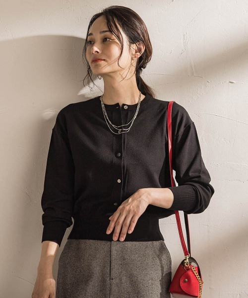 LAUTREAMONT(ロートレアモン)の「【WEB限定】クルーネックカーディガン≪11号あり/洗える≫(カーディガン/ボレロ・レディース・ブラック系その他/ブラック/ホワイト系その他・9号/11号)」の1枚目の写真