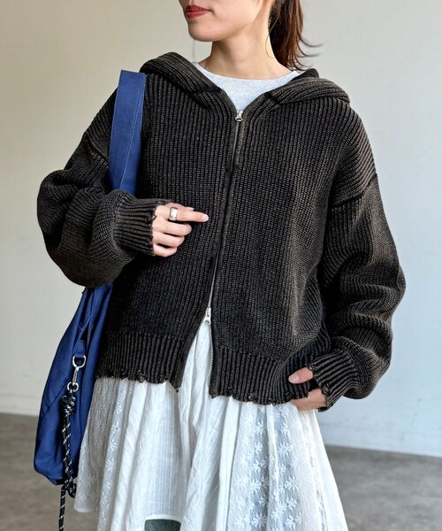 CPCM（シーピーシーエム）の「ダメージピグメントパーカー（パーカー・レディース・グリーン/ブルー/ブラック・FREE）」の2枚目の写真