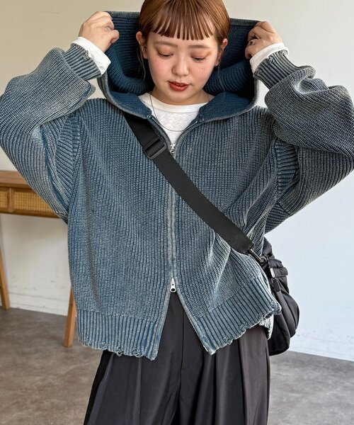 CPCM（シーピーシーエム）の「ダメージピグメントパーカー（パーカー・レディース・グリーン/ブルー/ブラック・FREE）」の7枚目の写真