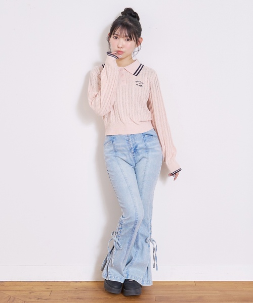 LOVETOXIC（ラブトキシック）の「レースアップフレアデニムパンツ（その他パンツ・キッズ・グレー/ブルー・L:160cm/M:150cm/S:140cm/130cm）」の4枚目の写真