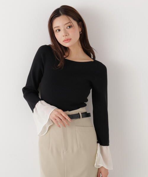 PROPORTION BODY DRESSING（プロポーションボディドレッシング）の「シアー切り替えスリーブニット / 1216170200（ニット/セーター・レディース・パープル/ブラック/ブルー・FREE）」の2枚目の写真