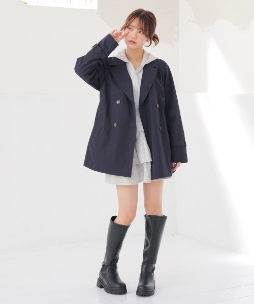 Honeys（ハニーズ）の「【非フッ素撥水加工】撥水加工ハーフ丈トレンチコート（トレンチコート・レディース・ピンクベージュ/アイボリー/ベージュ/ネイビー・S/M/LL/L）」の11枚目の写真