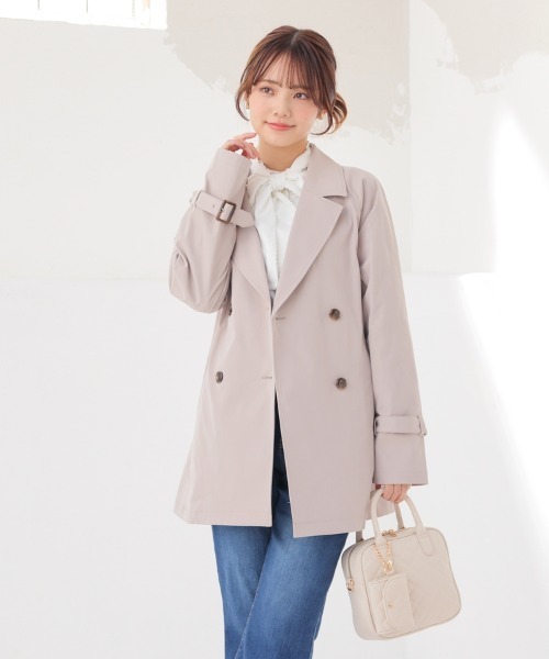 Honeys（ハニーズ）の「【非フッ素撥水加工】撥水加工ハーフ丈トレンチコート（トレンチコート・レディース・ピンクベージュ/アイボリー/ベージュ/ネイビー・S/M/LL/L）」の17枚目の写真