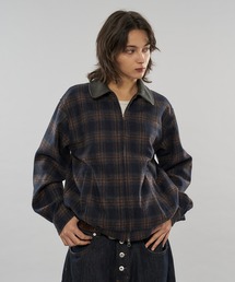 WISH FOR EVER（ウィッシュフォーエバー）の「【 3color / 3size 】FAKE LEATHER COLLAR ASSORT CHECK JACKET（ブルゾン）」