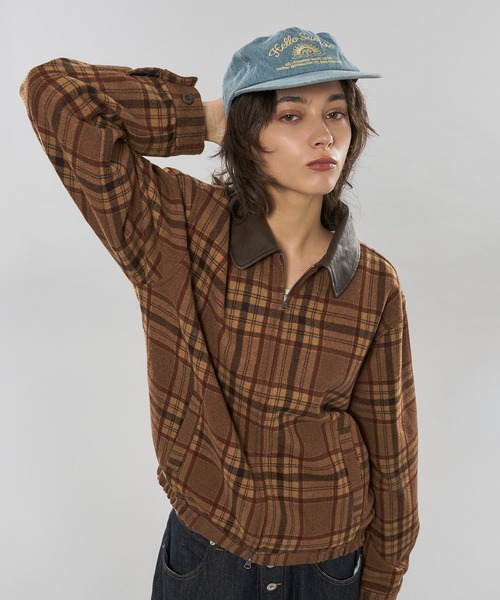 セール】【 3color / 3size 】FAKE LEATHER COLLAR ASSORT CHECK