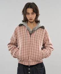 WISH FOR EVER（ウィッシュフォーエバー）の「【 3color / 3size 】FAKE LEATHER COLLAR ASSORT CHECK JACKET（ブルゾン）」