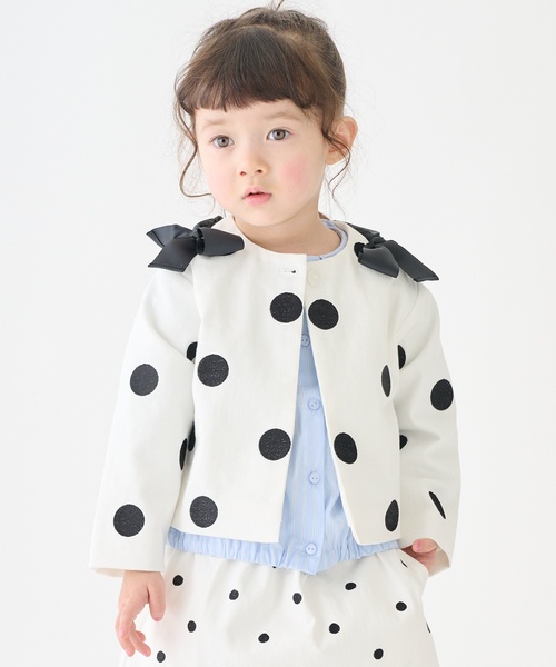 petit main（プティマイン）の「リボンショートジャケット（ブルゾン）」｜ドット