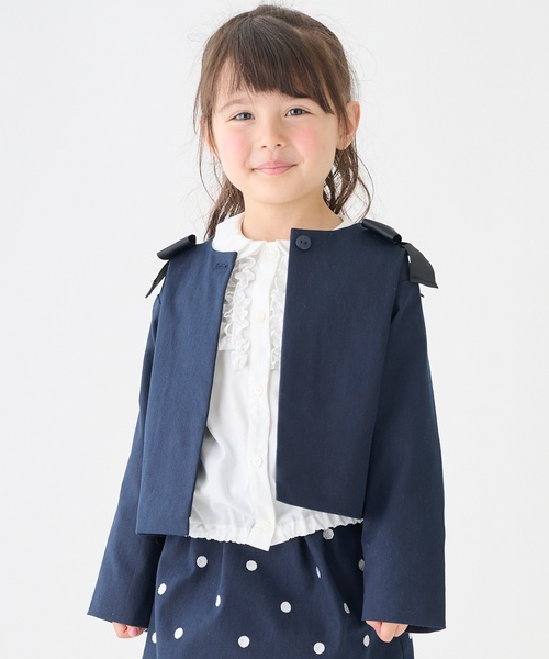petit main（プティマイン）の「リボンショートジャケット（ブルゾン・キッズ・ドット/ネイビー・L/S/M）」の4枚目の写真