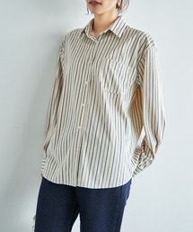 【LUXE】ベルベットタッチストライプ柄シャツ